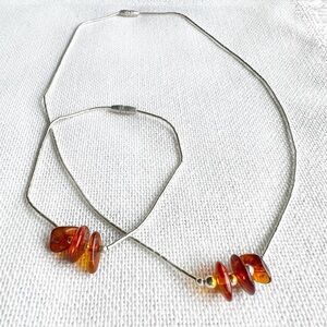 2 Piece AMBER & STERLING SILVER Vintage Southwestern Necklace & Bracelet SET